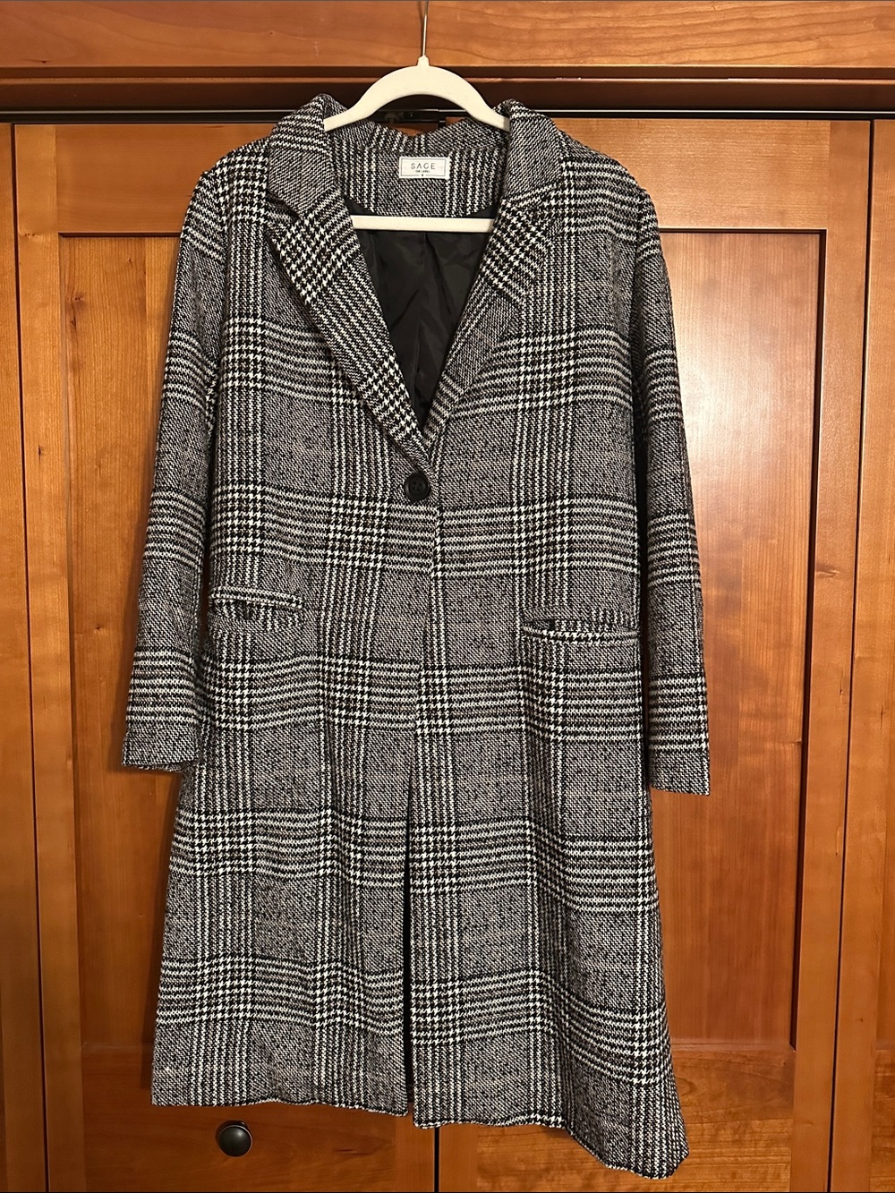 Sage Black & White Plaid Single-Button Trench Coat